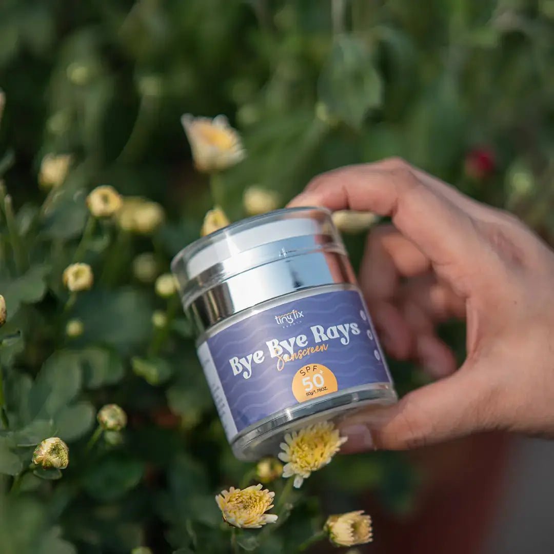 Bye Bye Rays Sunscreen | 50 SPF++++  Suitable for All Skin Types | With Hyaluronic Acid, Niacinamide & Vitamin E Tiny Fix Beauty