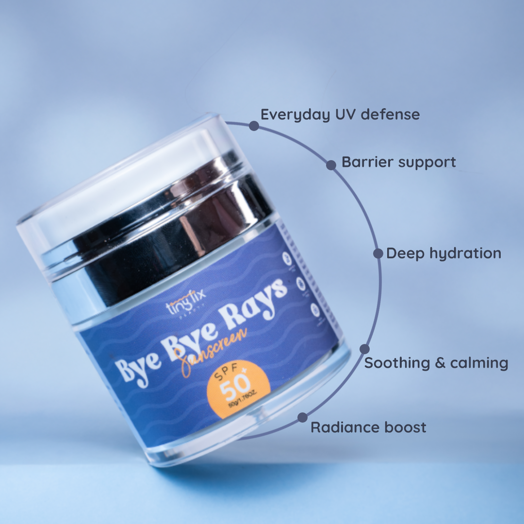 Bye Bye Rays Sunscreen | 50 SPF++++  Suitable for All Skin Types | With Hyaluronic Acid, Niacinamide & Vitamin E