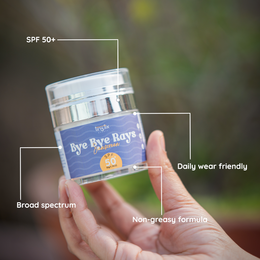 Bye Bye Rays Sunscreen | 50 SPF++++  Suitable for All Skin Types | With Hyaluronic Acid, Niacinamide & Vitamin E